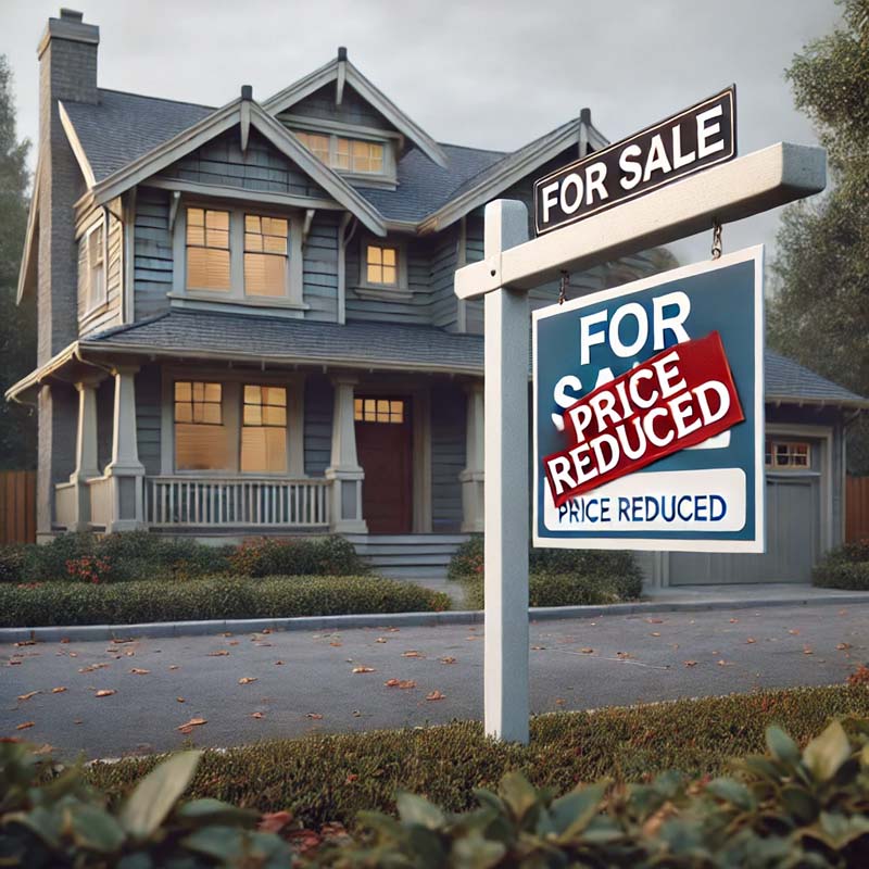 A grey huge house for sale on reduced price.