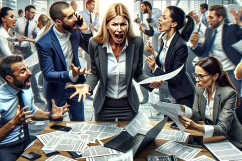 Chaotic office environment.