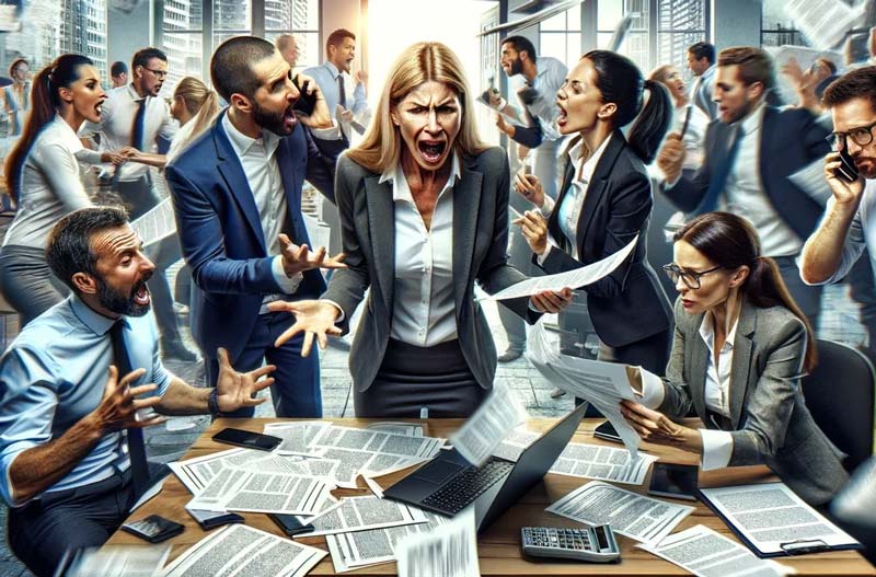 Chaotic office environment.